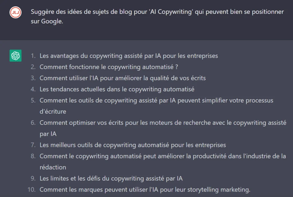 16 Requêtes pour Booster votre SEO avec ChatGPT 7 Demander à ChatGPT de suggérer des idées de sujets de blogs