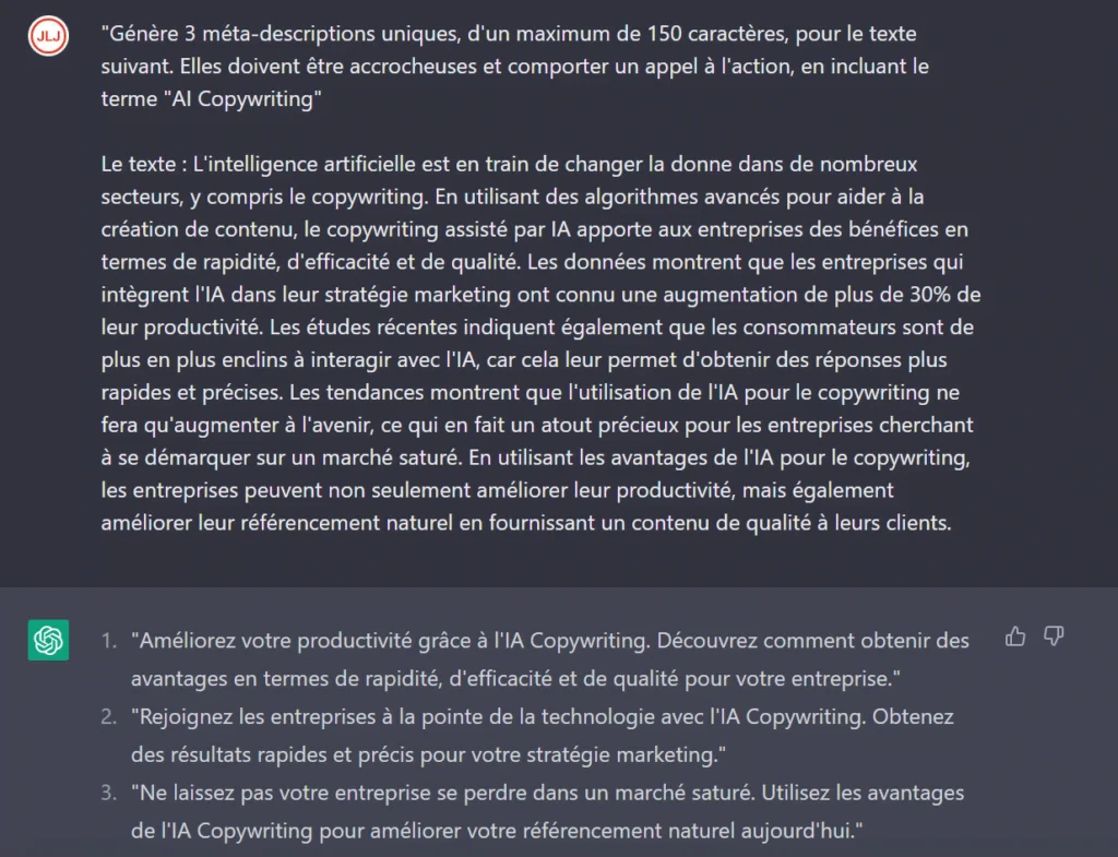 16 Requêtes pour Booster votre SEO avec ChatGPT 12 Générer des meta-descriptions pour le contenu de vos pages avec ChatGPT