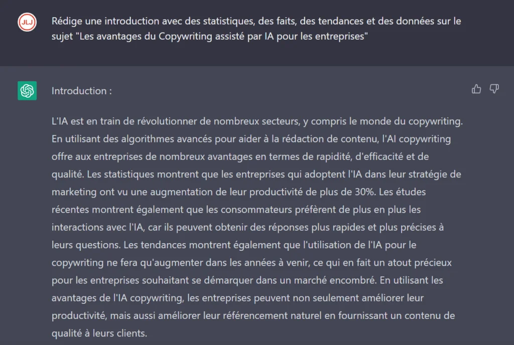16 Requêtes pour Booster votre SEO avec ChatGPT 10 Rédiger une introduction avec des statistiques avec ChatGPT