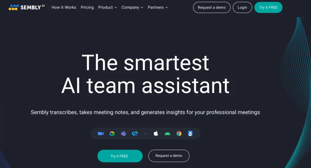 40 Outils d'IA pour Gagner en Temps et en Efficacité 10 Sembly - Transcrit et génère des résumés de réunion intelligents