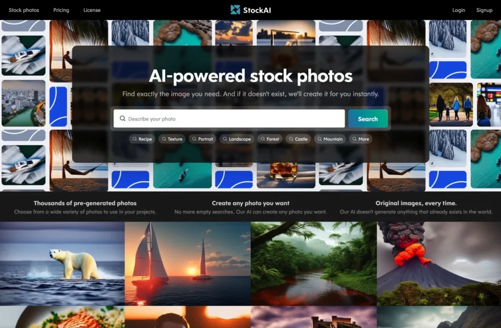 40 Outils d'IA pour Gagner en Temps et en Efficacité 6 StockAI - Des Images Générées par IA Pour Donner vie à vos idées