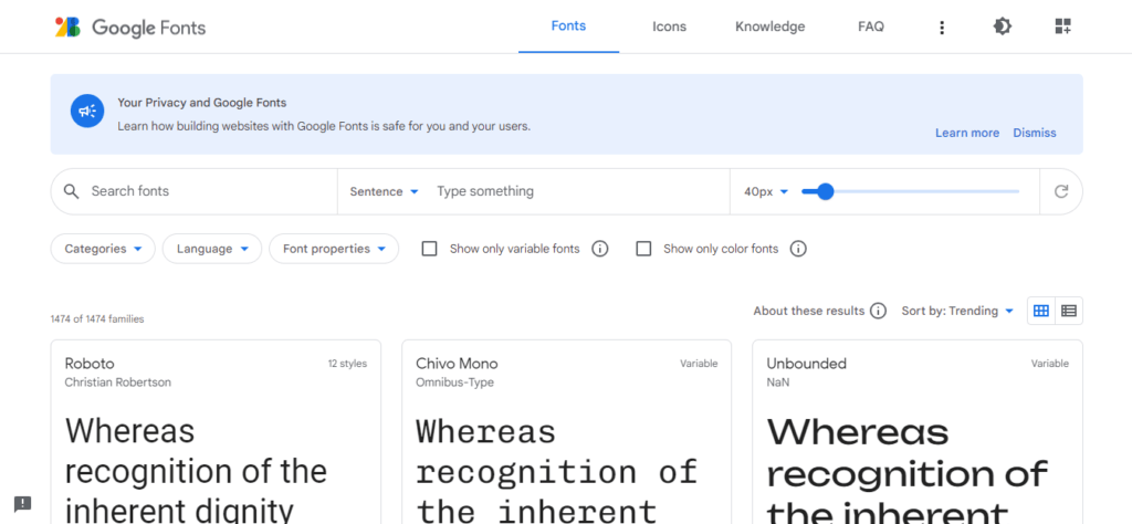 Googlefont, L'application de google pour trouver vos font favorites
